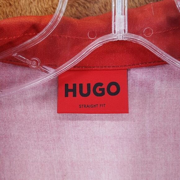 HUGO BOSS Shirt Mens XL Red Sunset Button Up Short Sleeve Hawaiian ELLINO $148 - Picture 3 of 11
